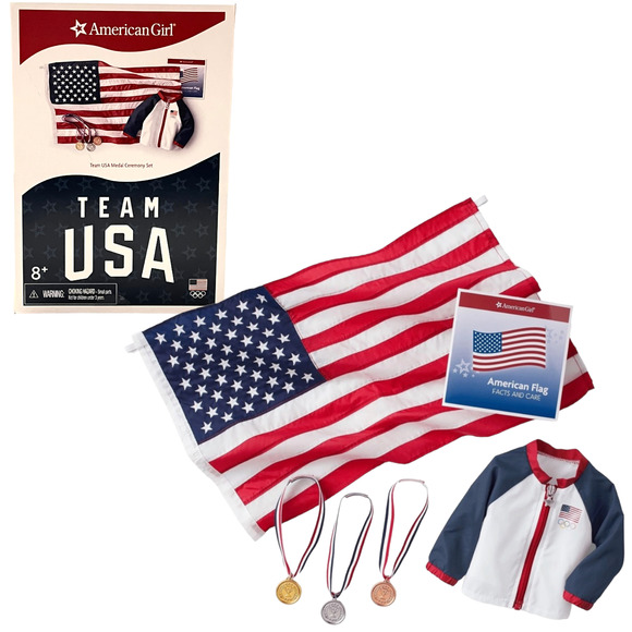NEW American Girl TEAM USA MEDAL CEREMONY SET Flag Jacket Gold Silver Bronze BOX - Picture 1 of 5